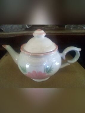 White Porcelain Teapot with Pink Floral Detail